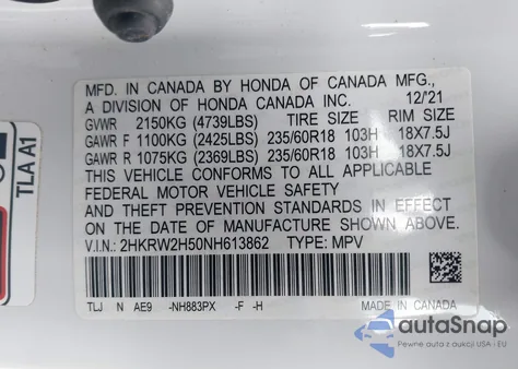 2022 Honda Cr-V Awd Ex from USA, damaged, VIN 2HKRW2H50NH613862